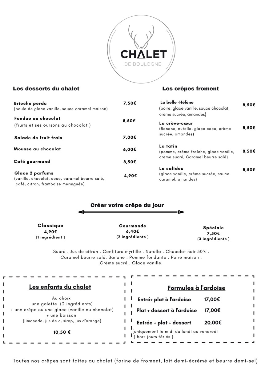 Au Chalet de Boulogne menu 2