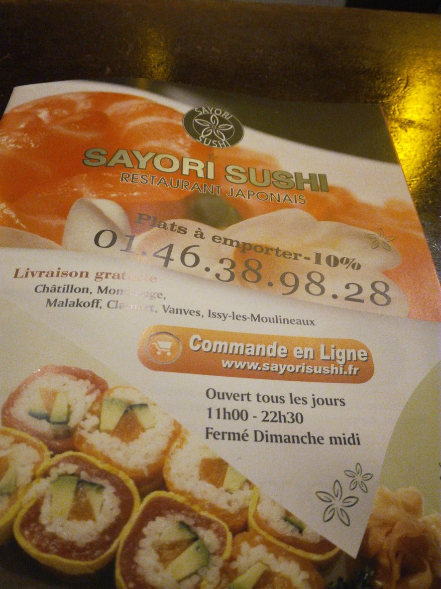 Sayori Sushi menu 1
