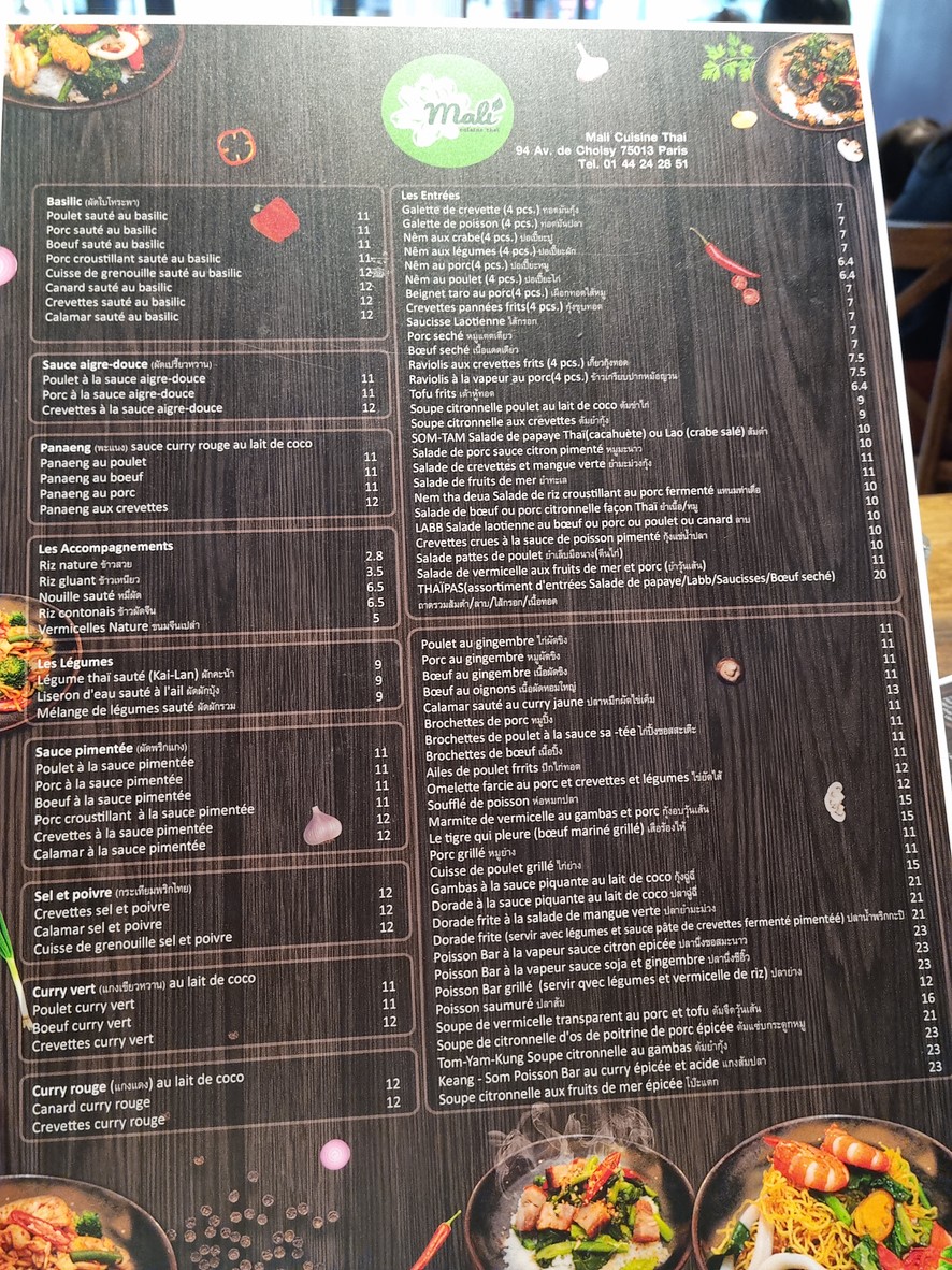 Restaurant Mali menu 1