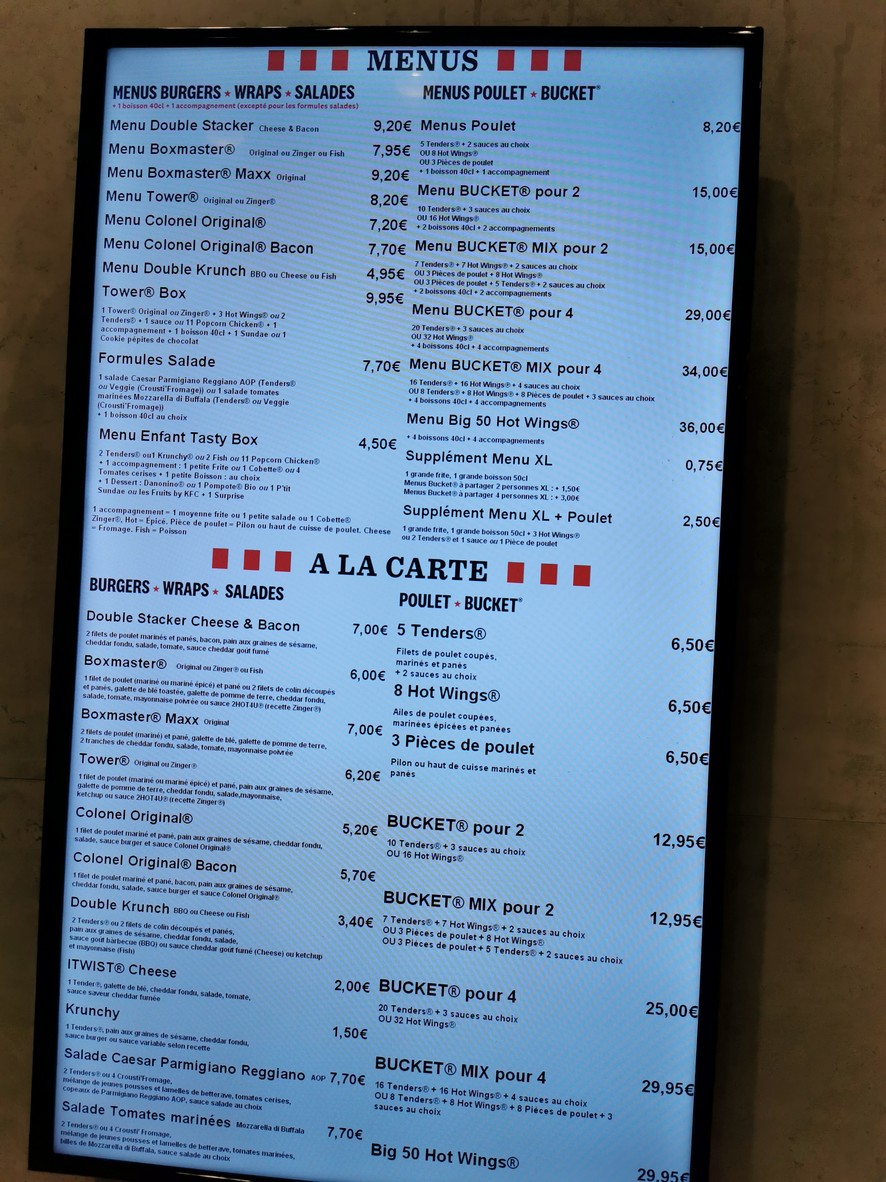 KFC menu 1
