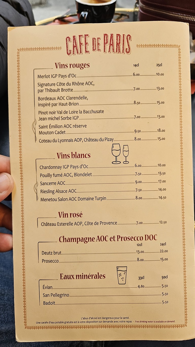 Café de Paris menu 3