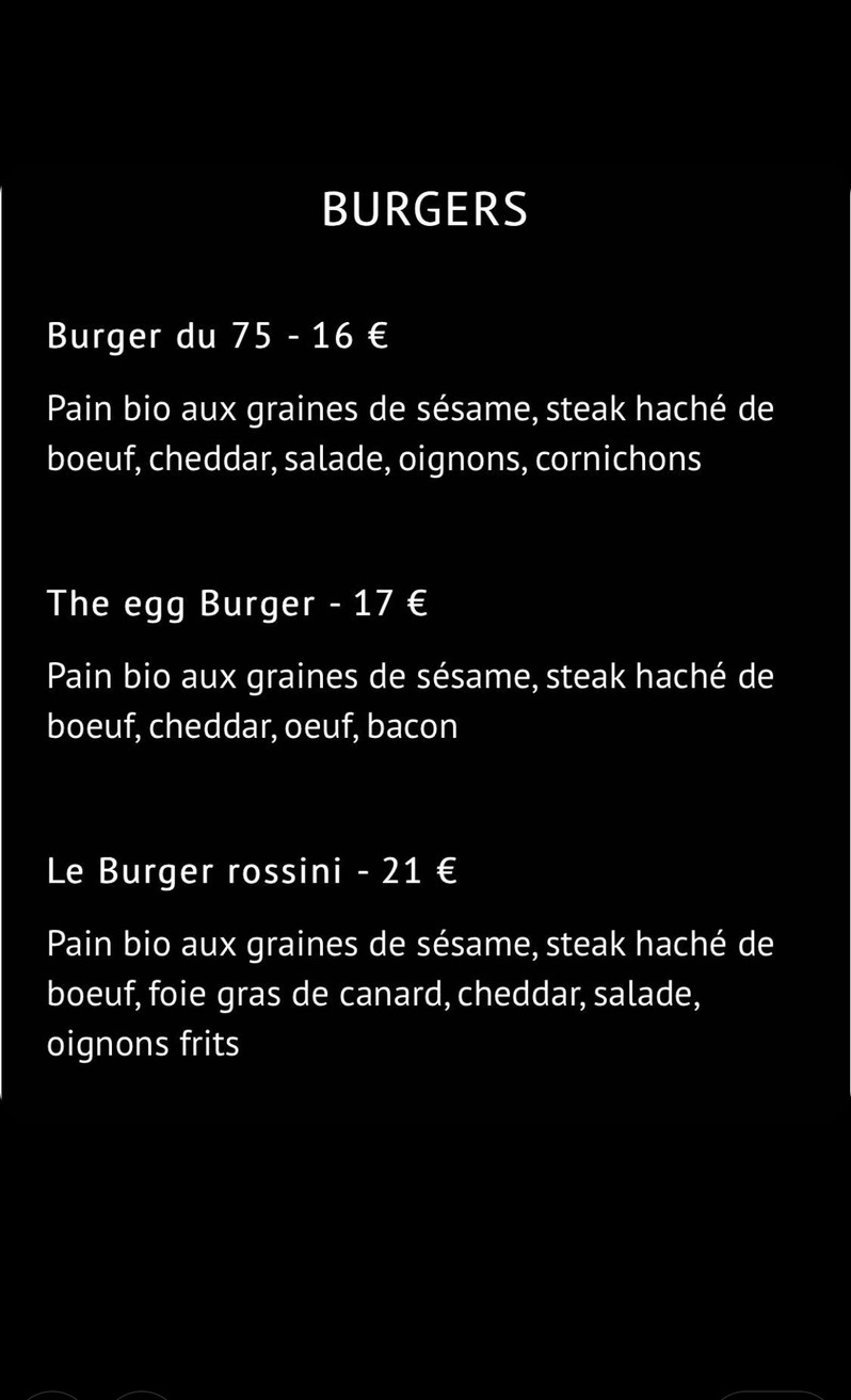 Le Soixante-Quinze menu 3