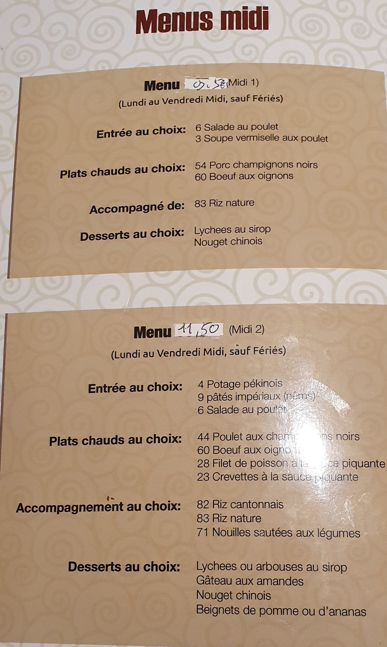 La Grande Muraille menu 1