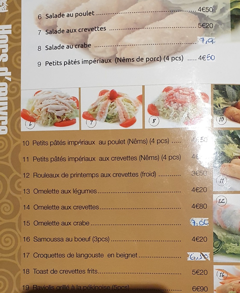 La Grande Muraille menu 2