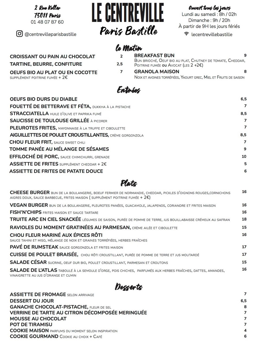 Centreville menu 1