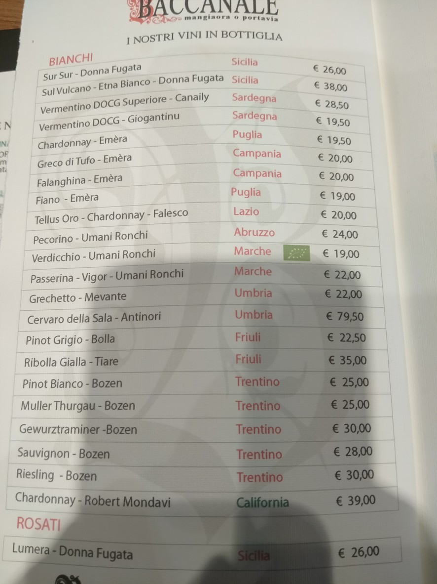 Baccanale menu 2