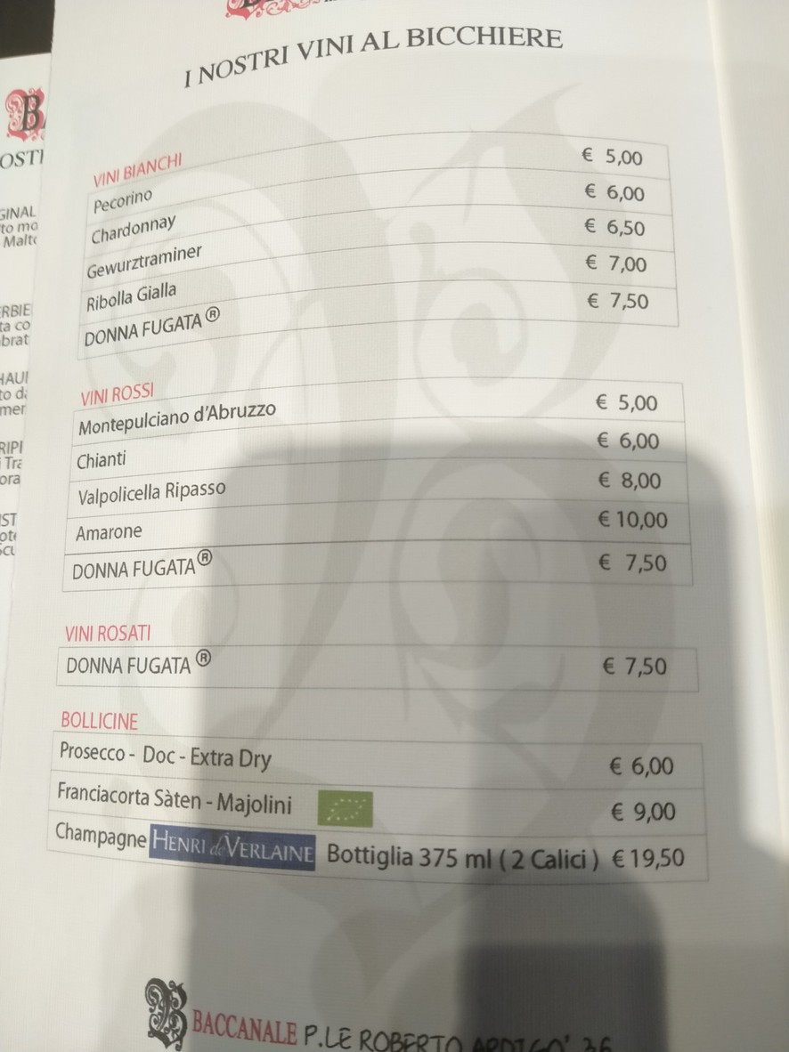 Baccanale menu 4
