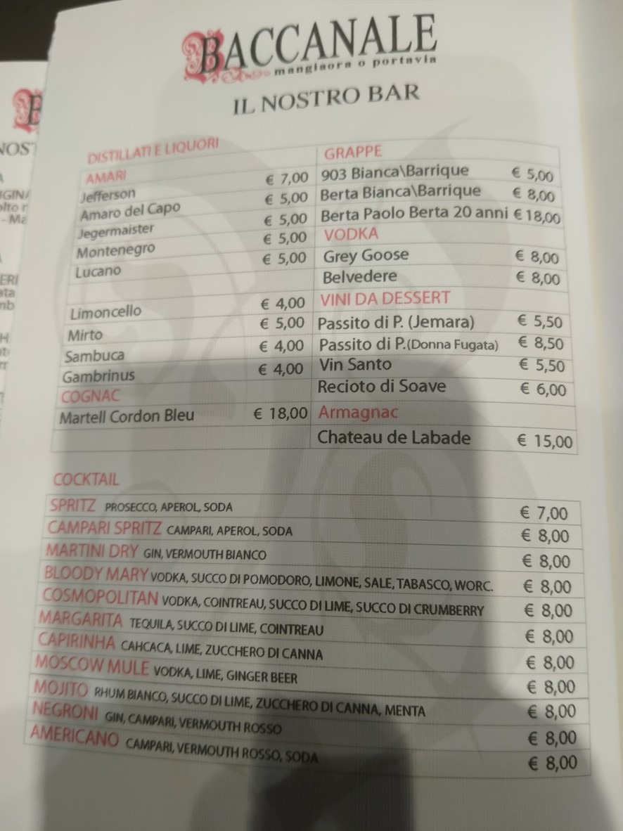 Baccanale menu 5