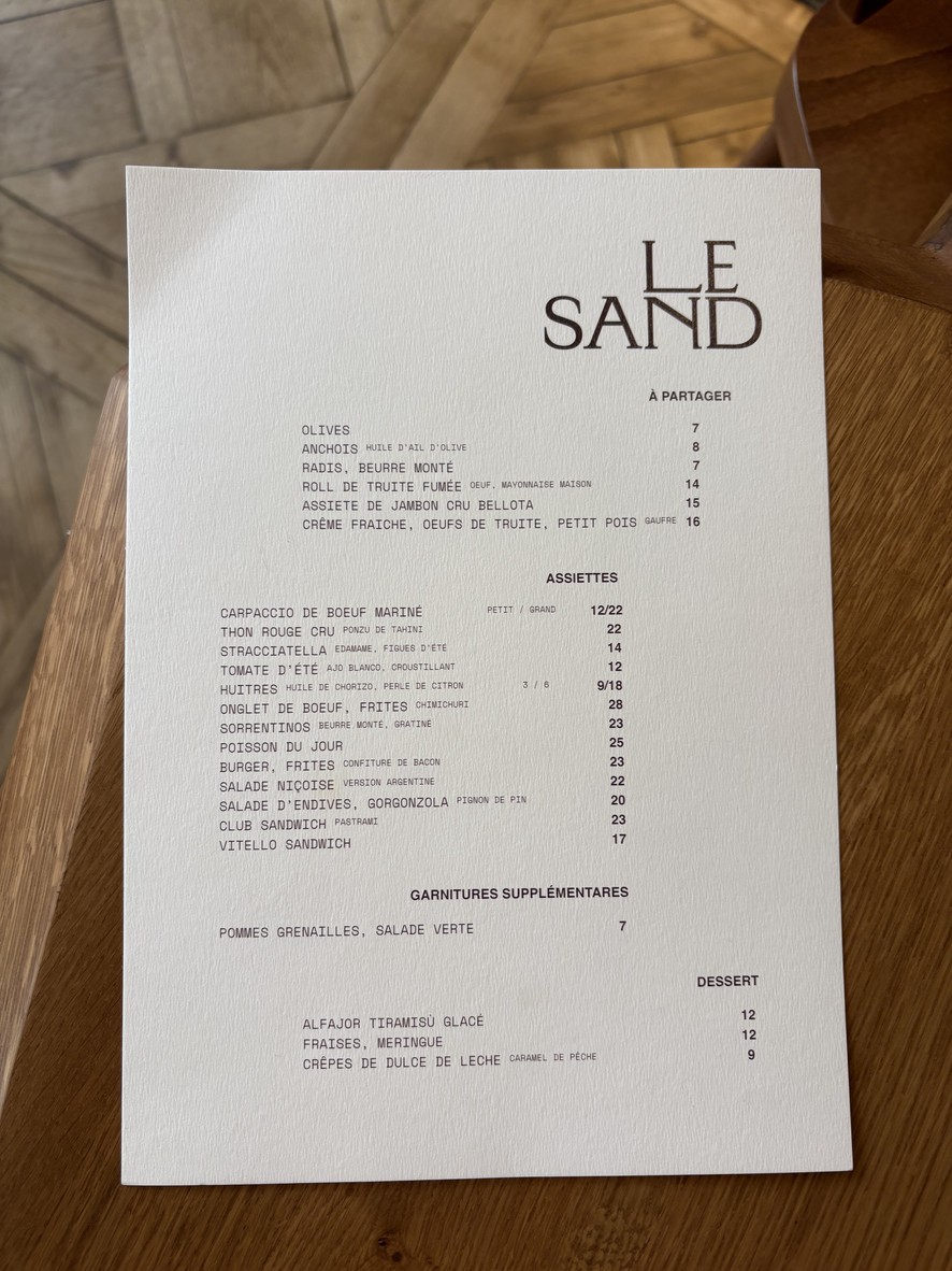Le Sand menu 1