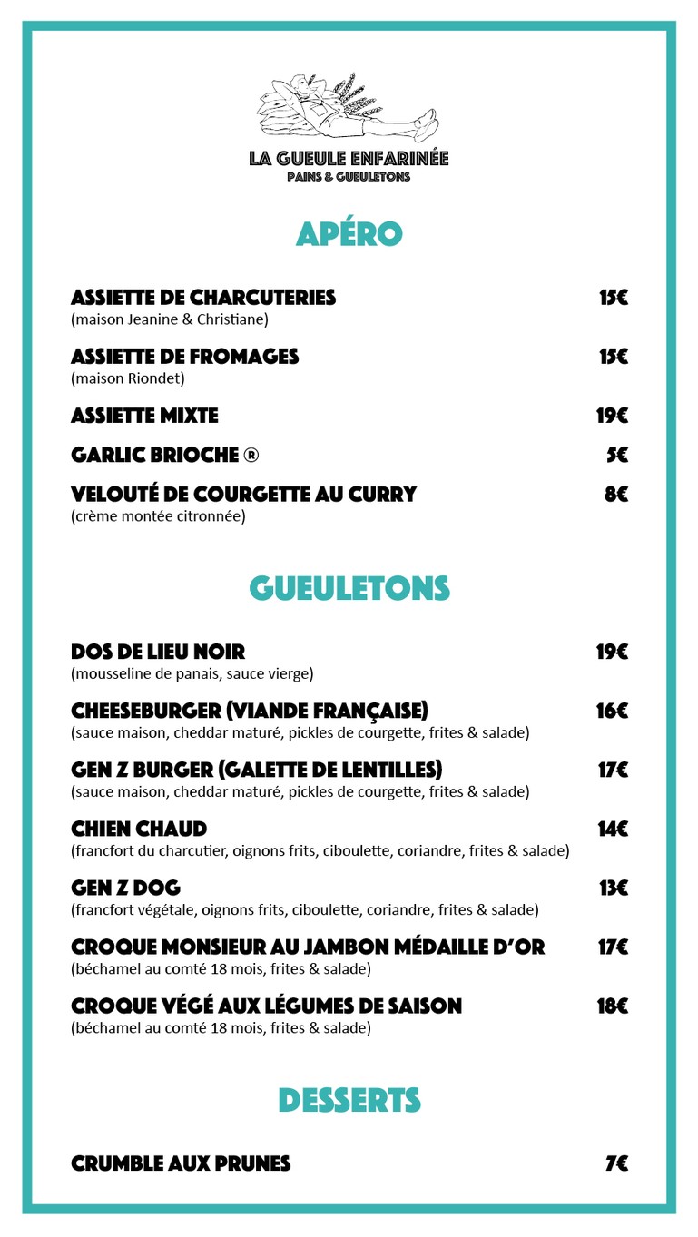 La gueule enfarinée menu 1