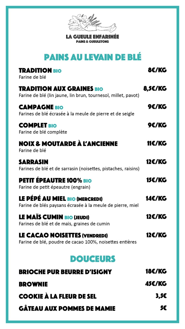 La gueule enfarinée menu 2