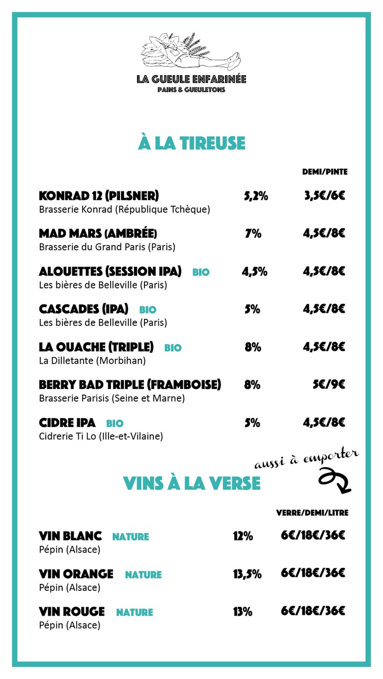 La gueule enfarinée menu 3