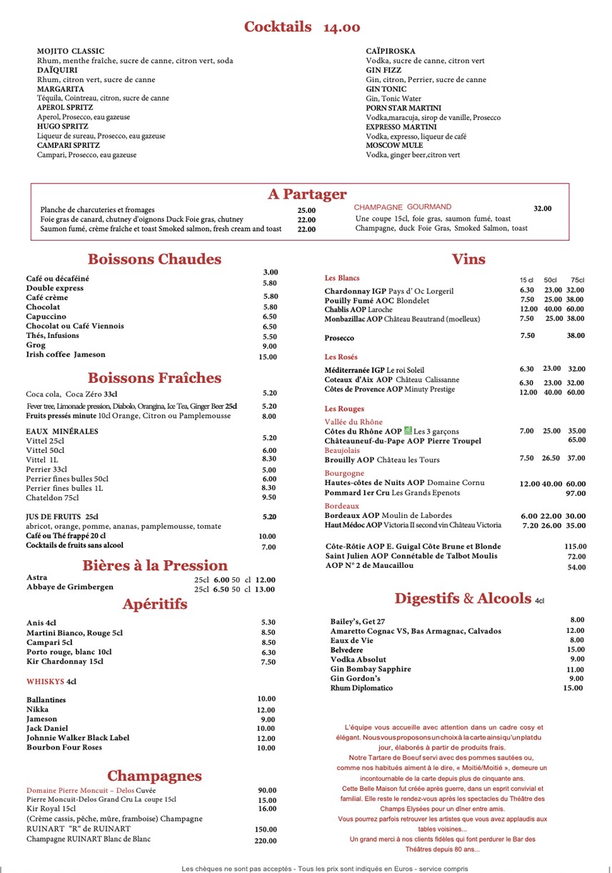 Bar des Théâtres menu 2