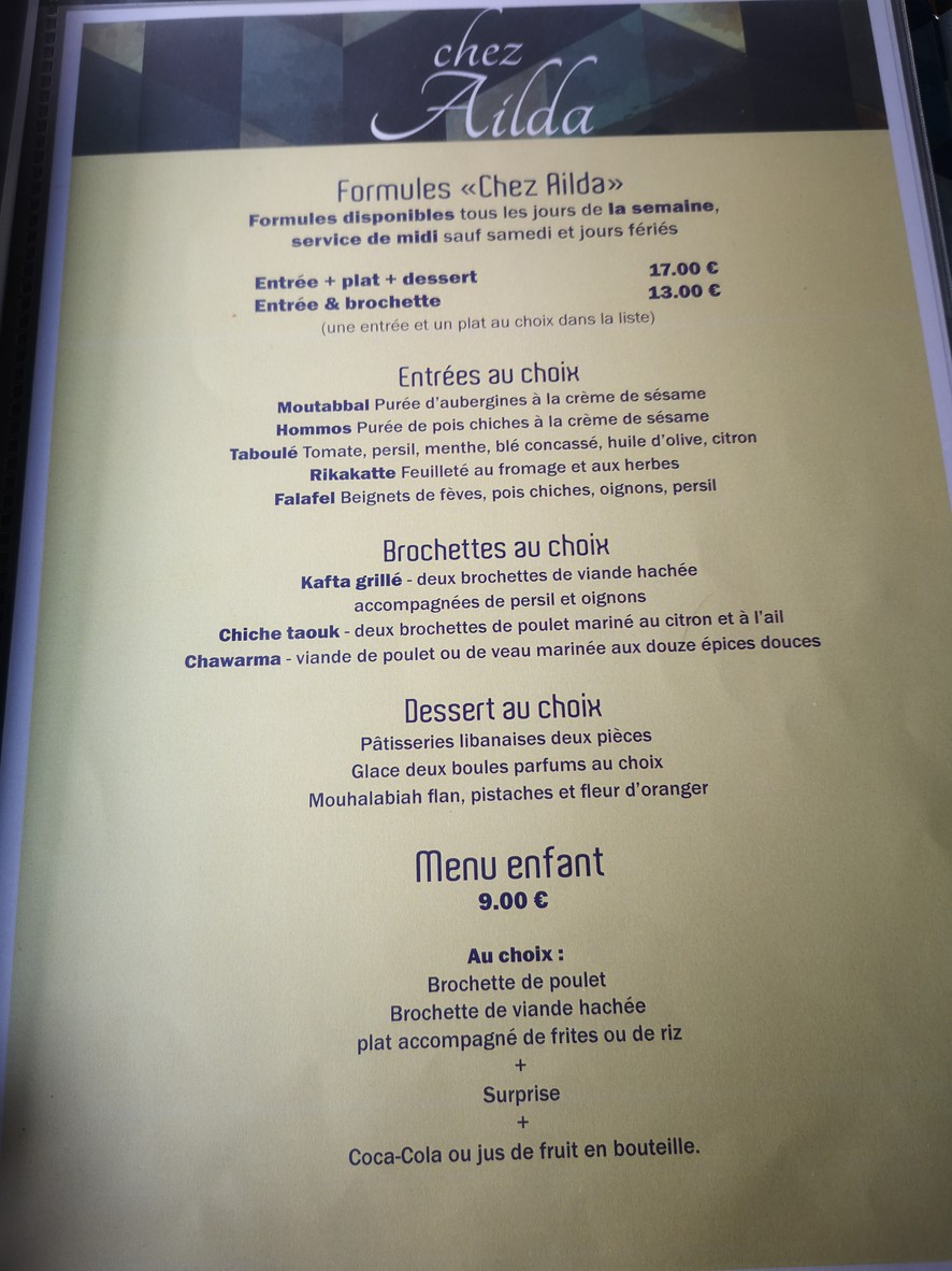 Chez Ailda menu 2
