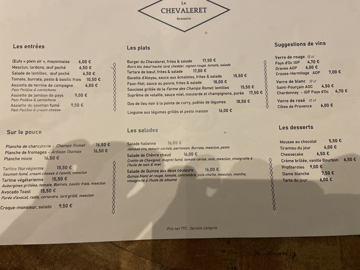 Le Chevaleret - Brasserie menu 1