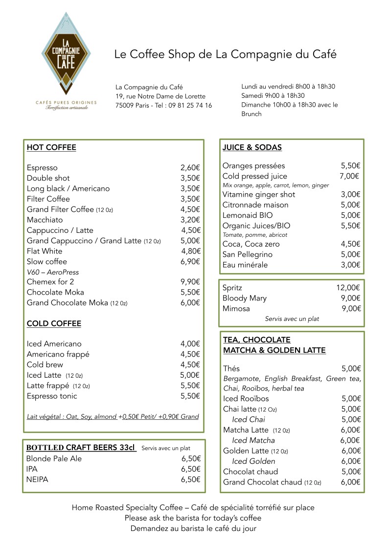 La Compagnie du Café menu 1
