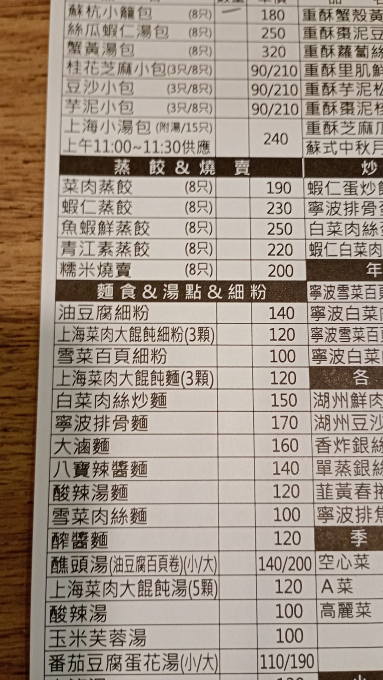 Sū háng diǎnxīn diàn menu 1