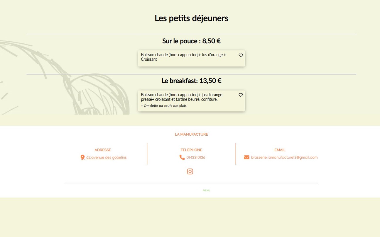 la Manufacture menu 1