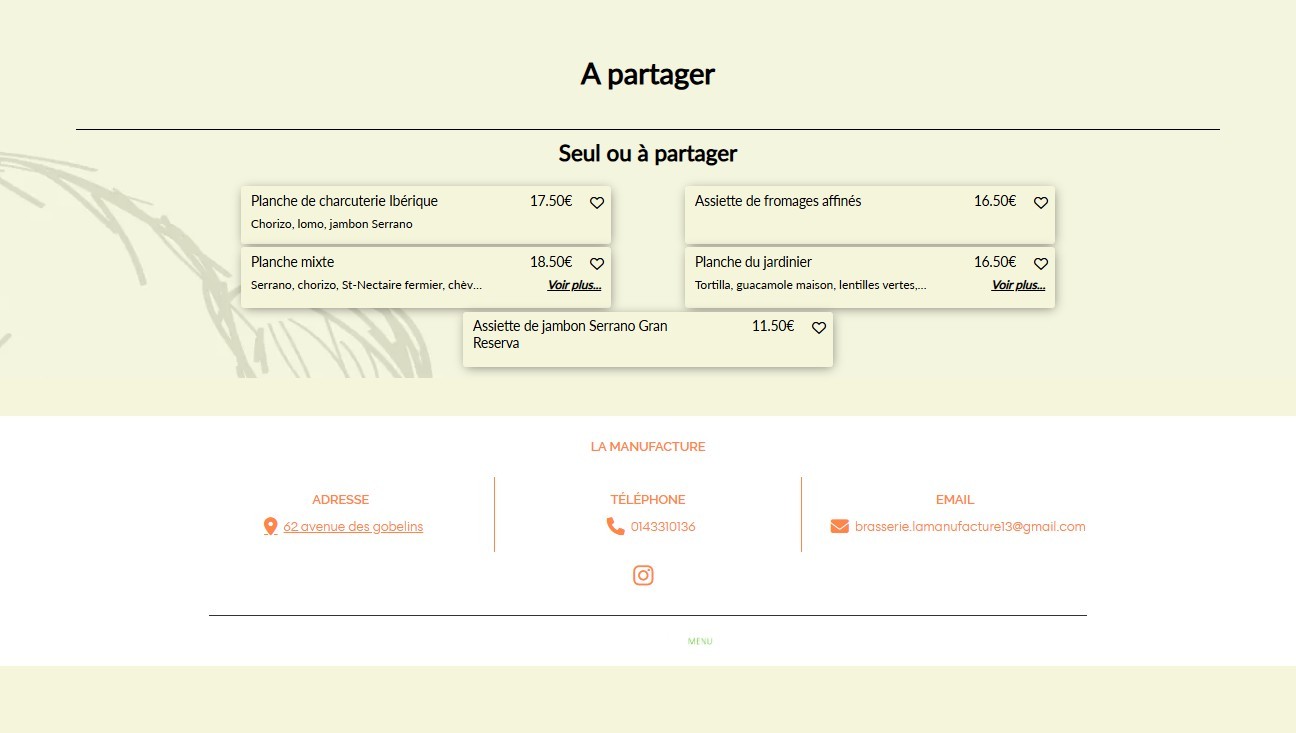 la Manufacture menu 2
