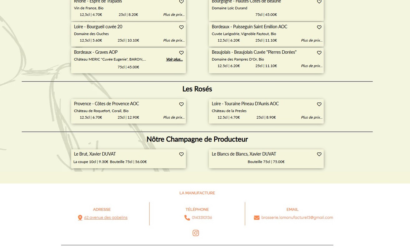 la Manufacture menu 7