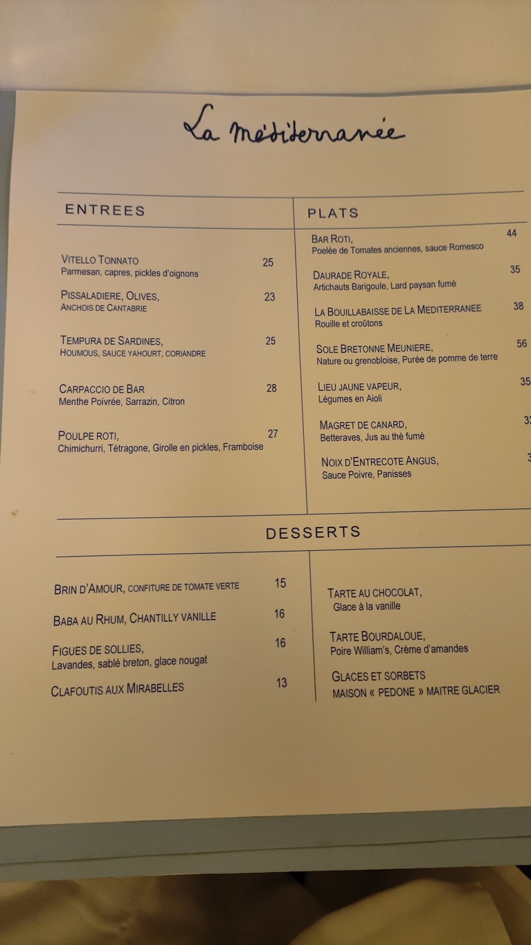 La Méditerranée menu 3