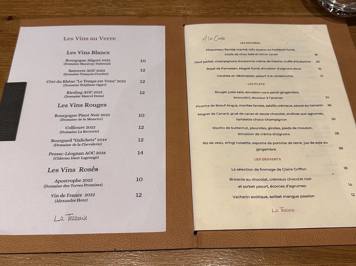 La Traboule menu 2