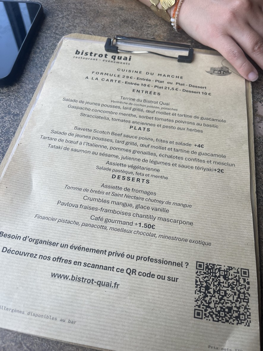 Bistrot Quai menu 1