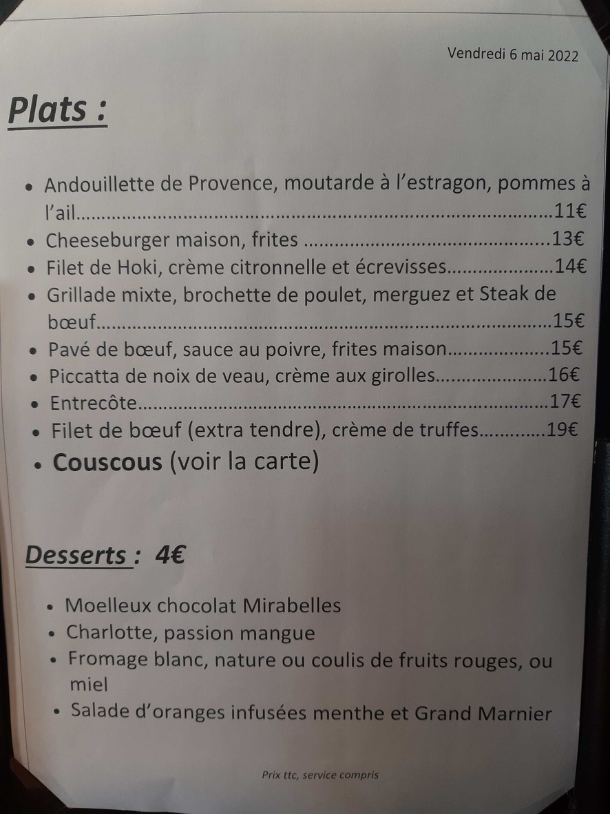 Le Dit Vin menu 1