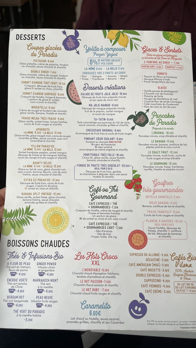 Le Paradis du Fruit - Montparnasse menu 3