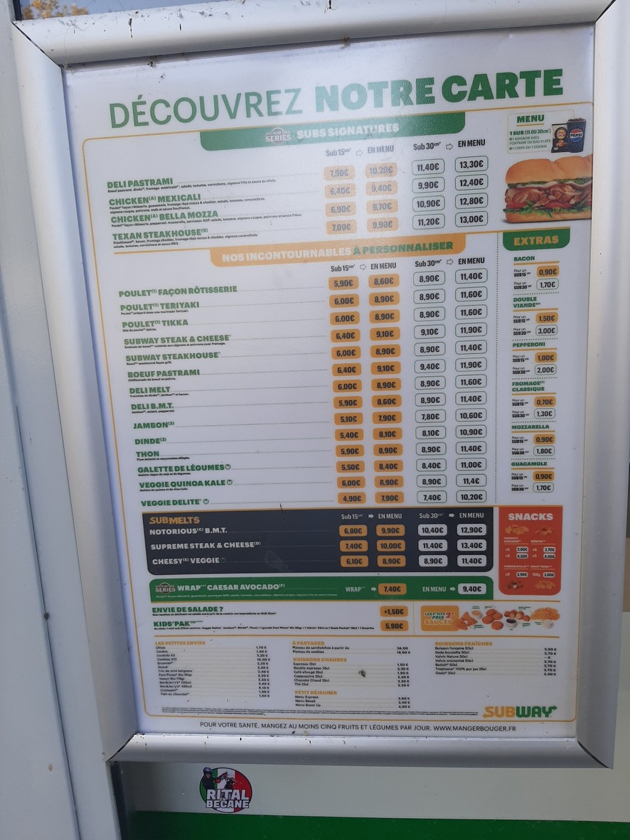Subway menu 1