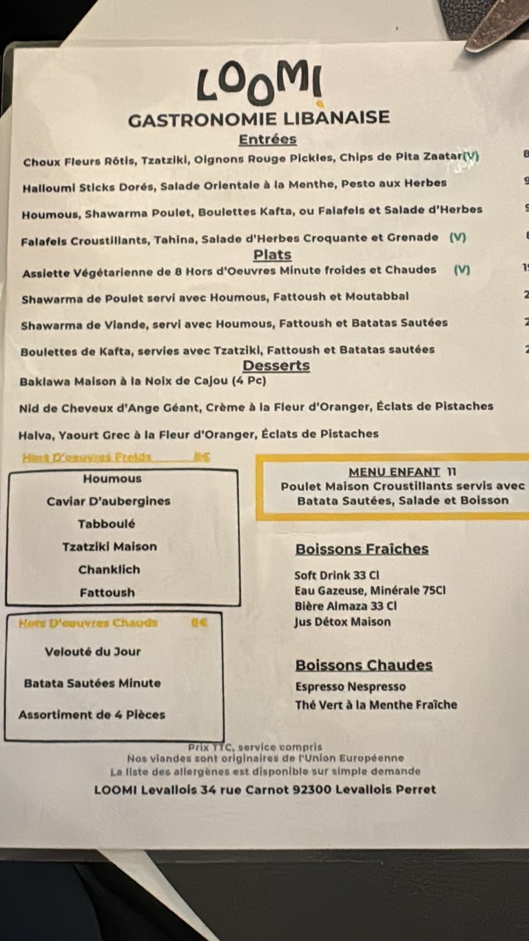 LOOMI menu 1