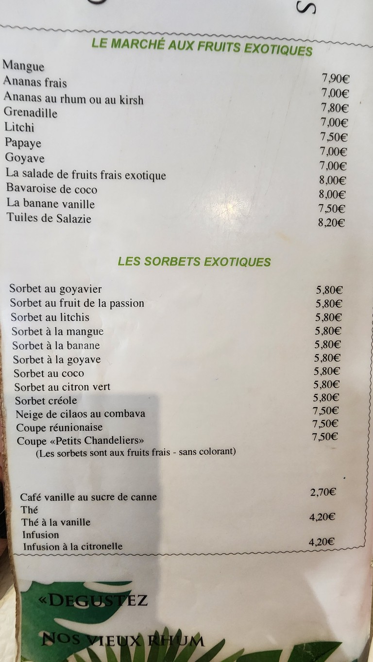 Aux Petits Chandeliers - L'île De La Réunion menu 2
