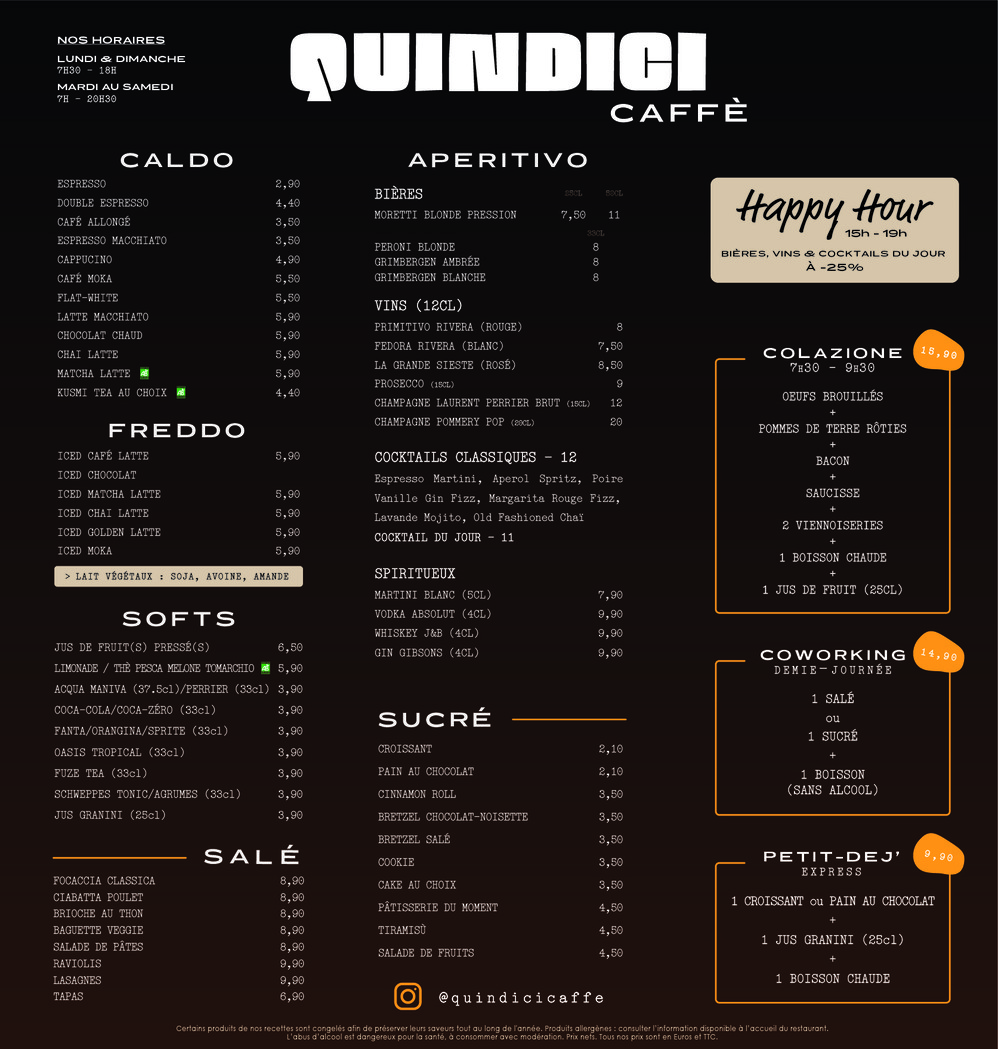 Quindici Caffè menu 1