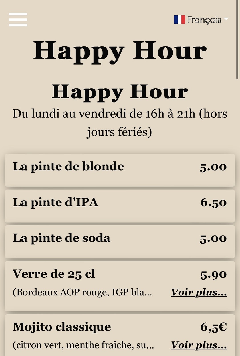 Eau Canal menu 1