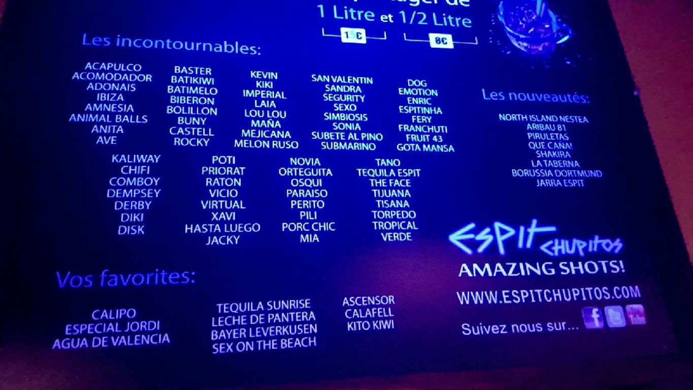 Espit Chupitos Paris menu 2