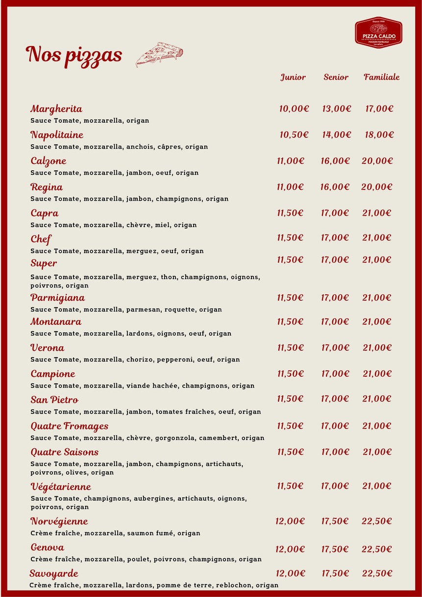 Pizza Caldo menu 2