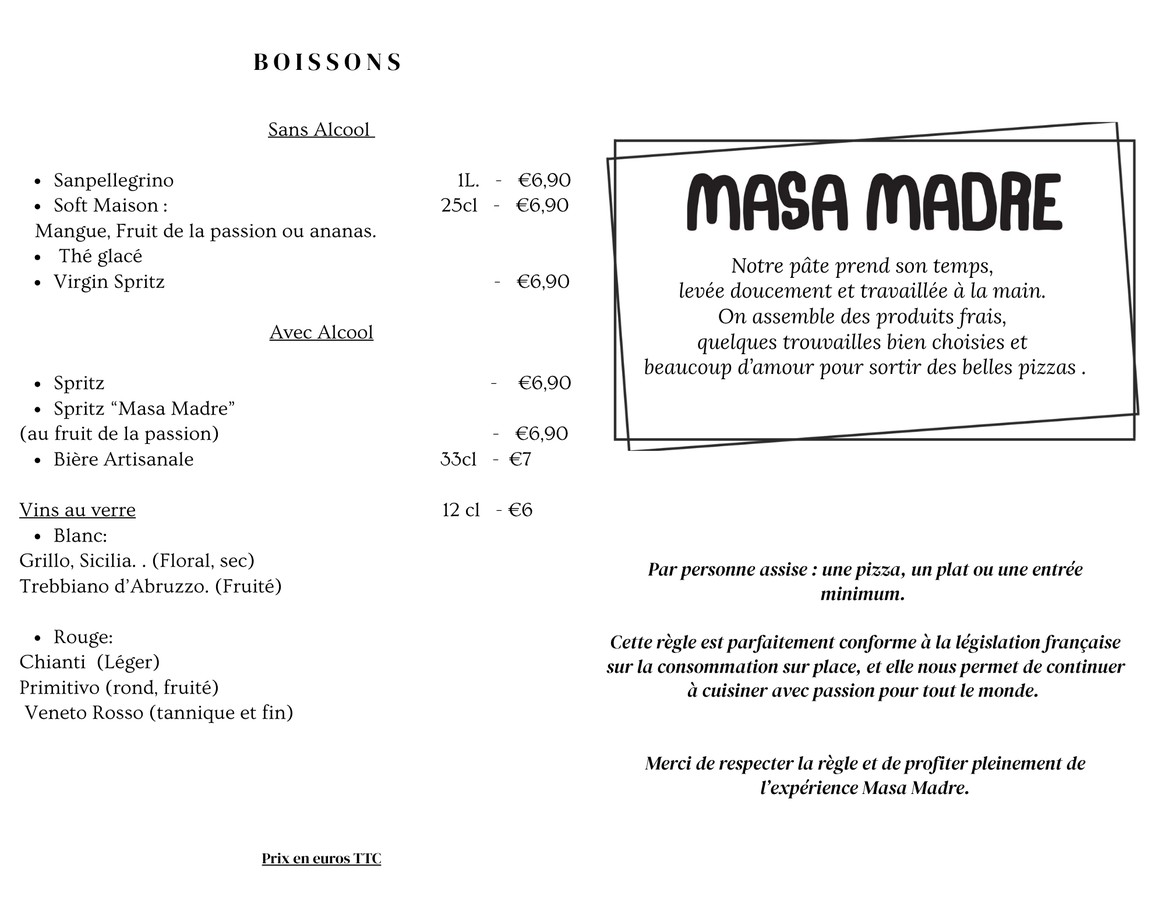 Masa Madre menu 2