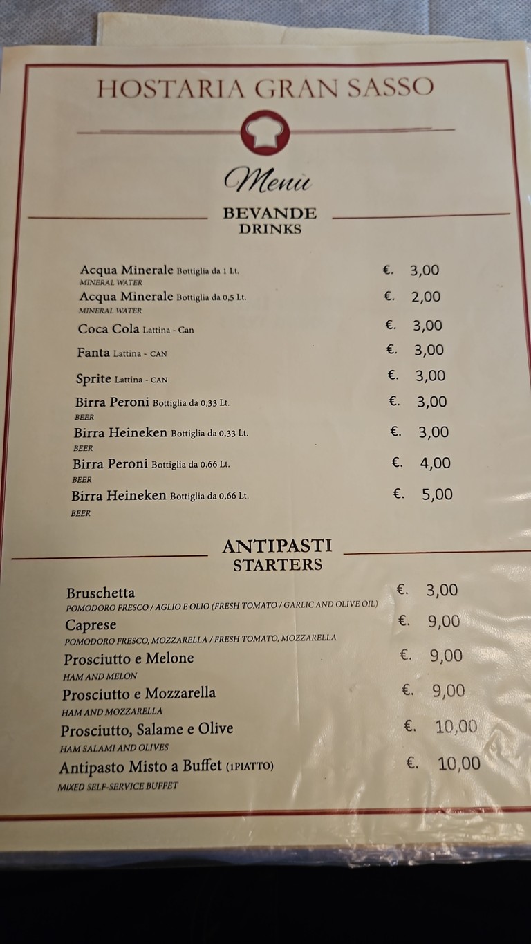 Gran Sasso menu 1
