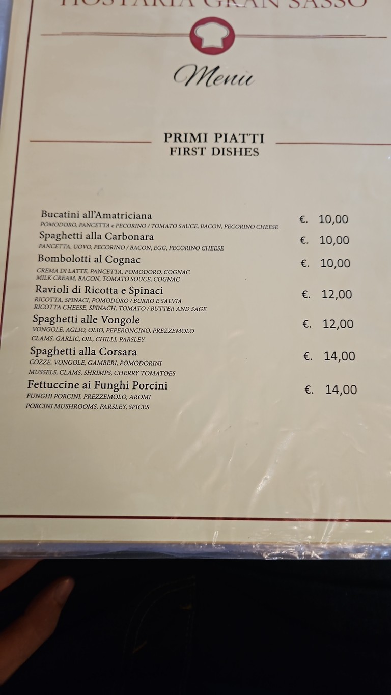 Gran Sasso menu 2