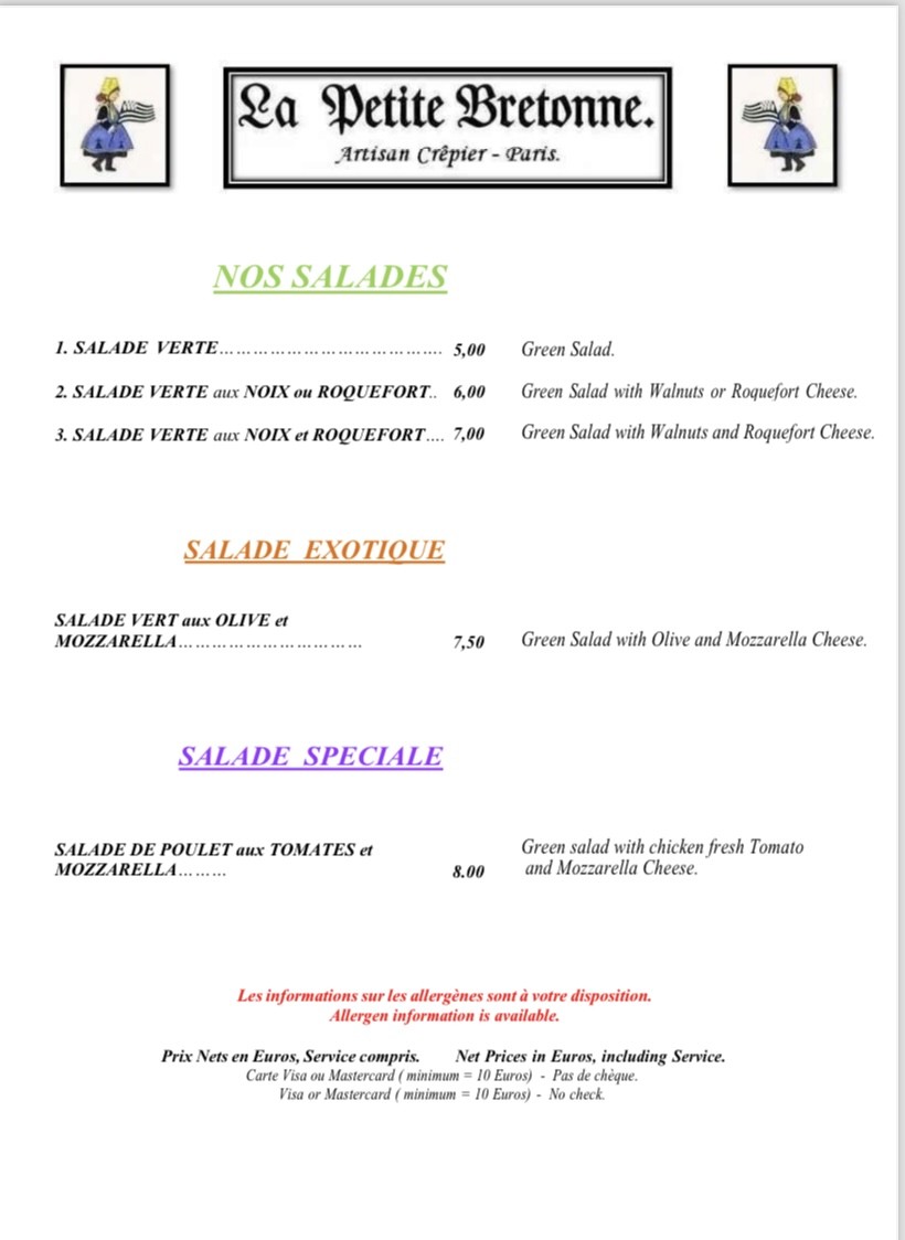 La Petite Bretonne menu 1