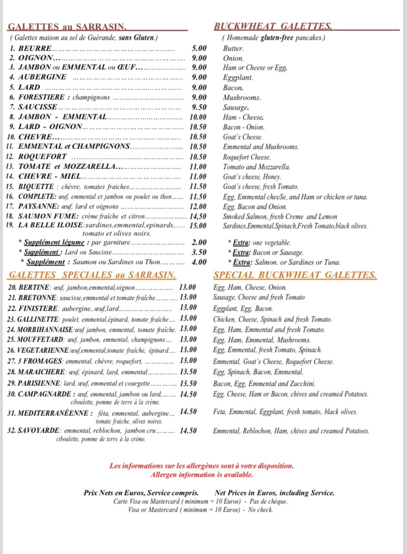 La Petite Bretonne menu 2