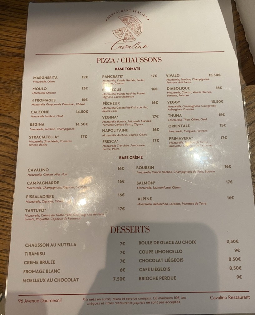 Cavalino menu 1