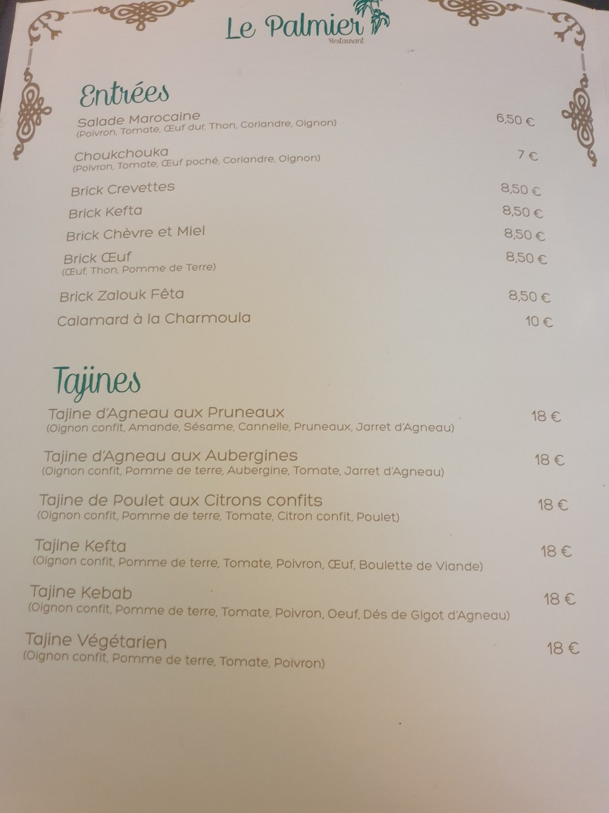 Le Palmier menu 1