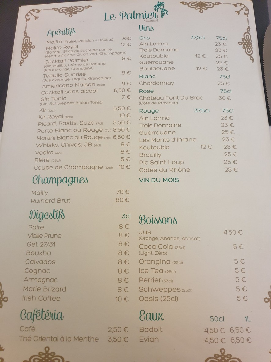 Le Palmier menu 2