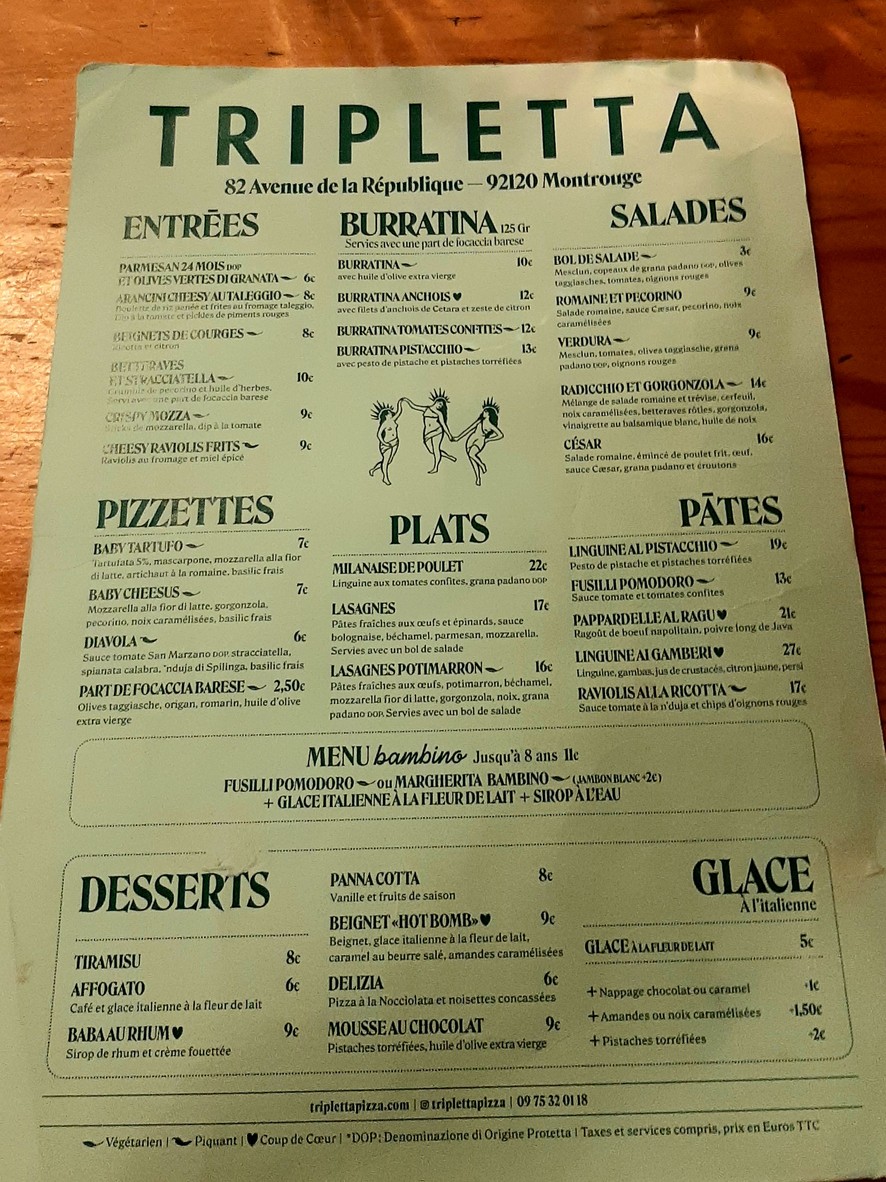 Tripletta Montrouge menu 1