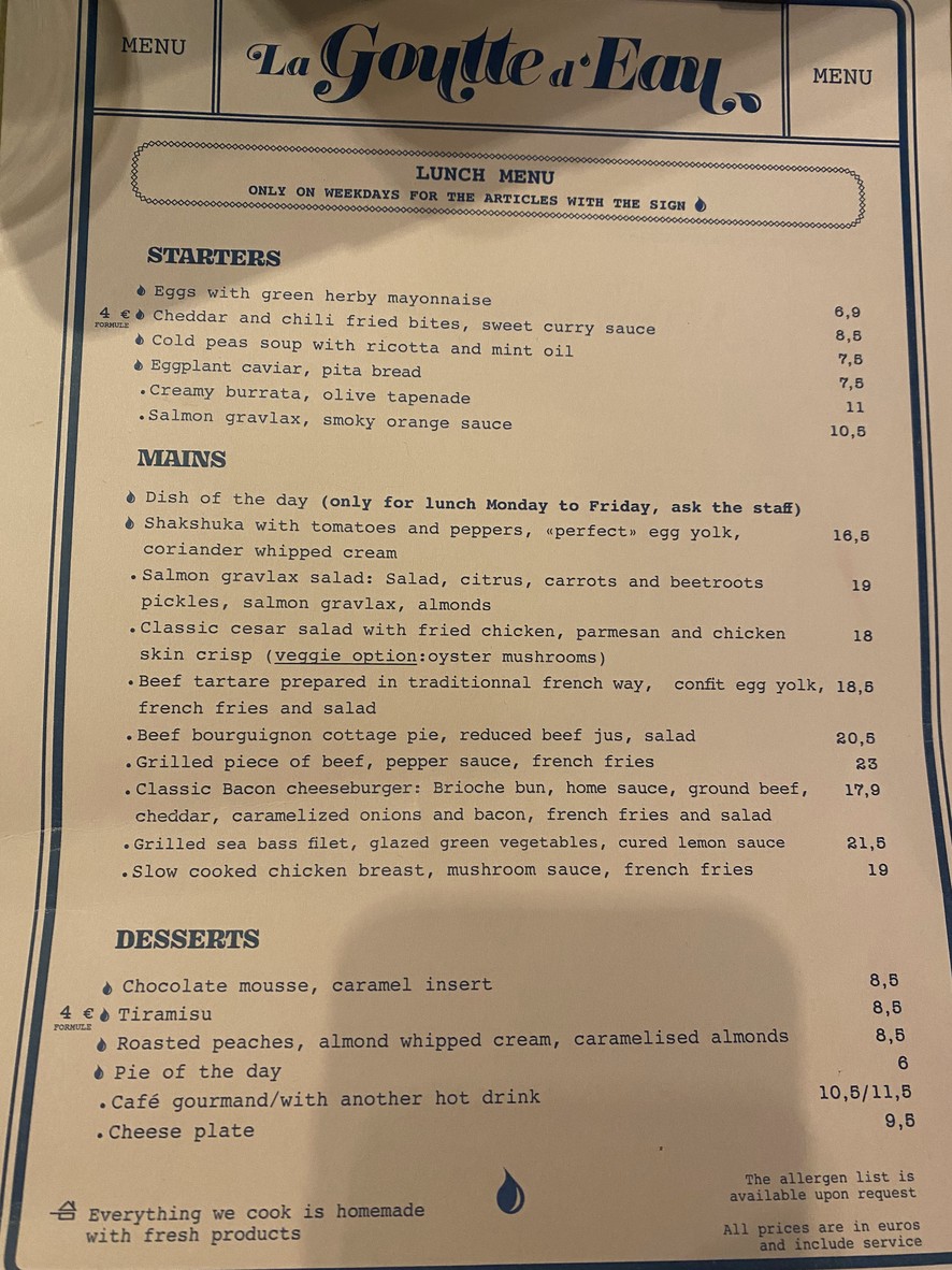 La Goutte d’Eau menu 2