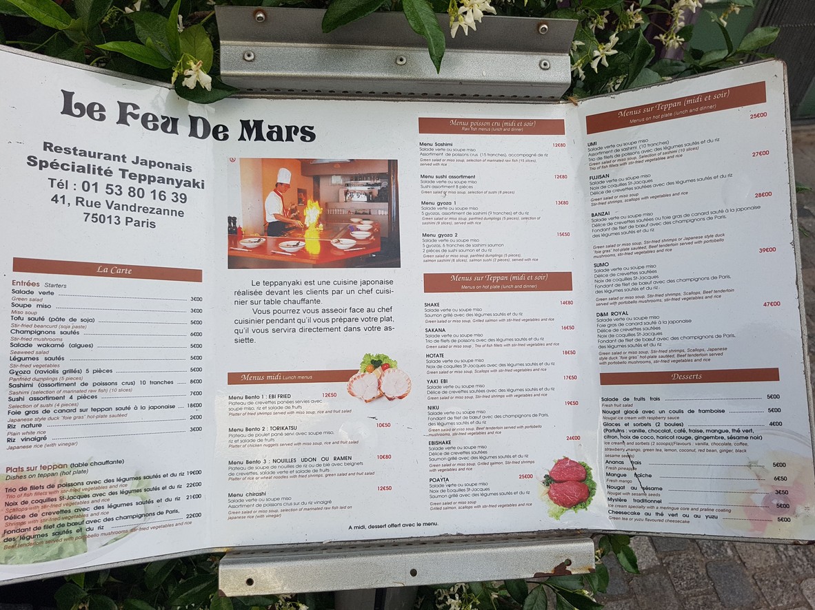 Le Feu de Mars menu 1