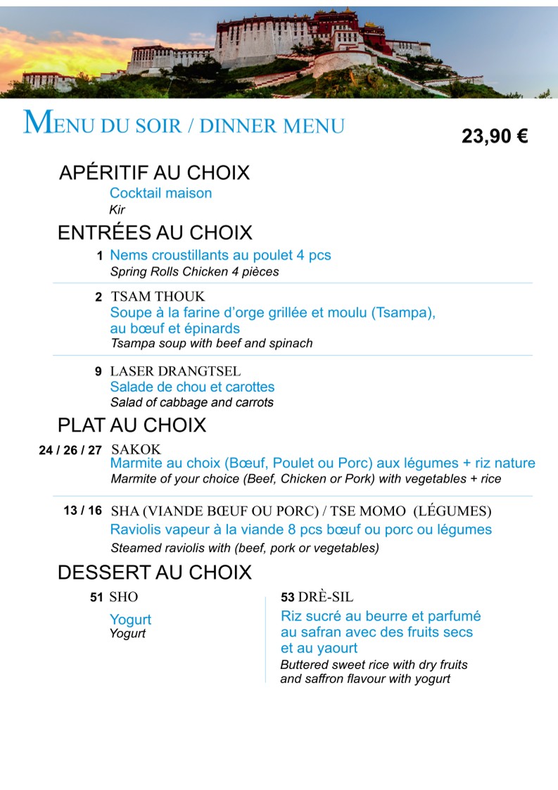 Kokonor Restaurant Tibétain menu 2