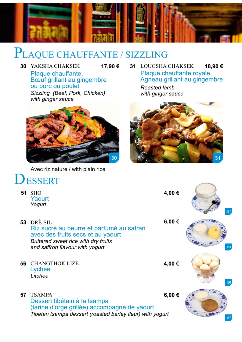 Kokonor Restaurant Tibétain menu 7