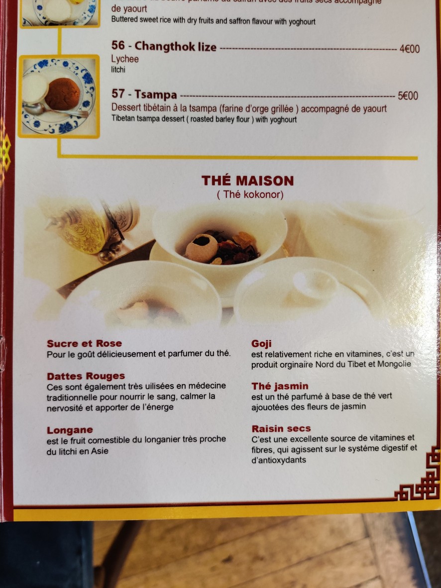 Kokonor Restaurant Tibétain menu 8
